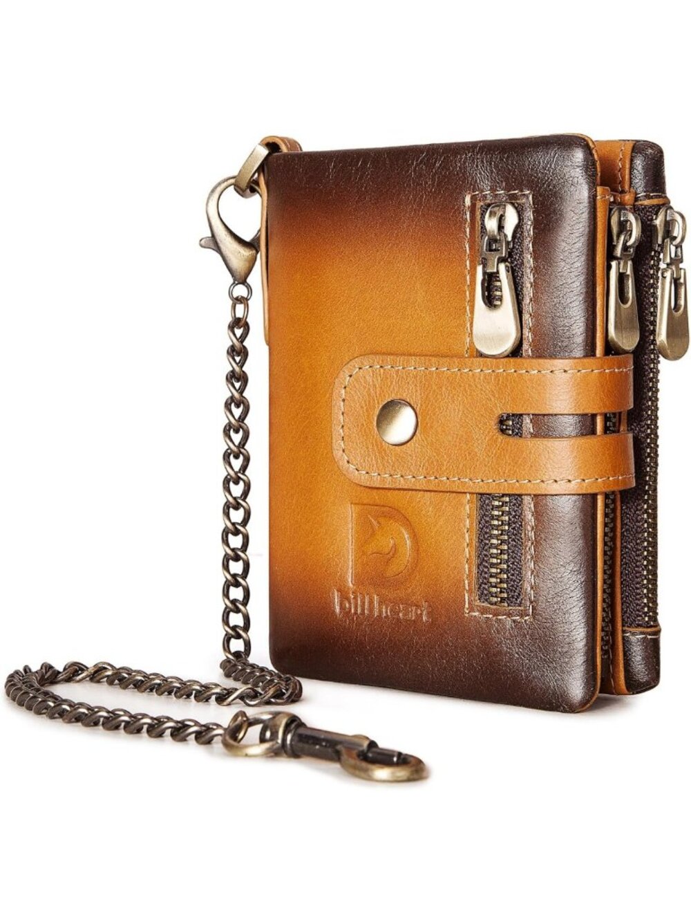 Genuine Leather Biker Wallet with Chain, RFID Blocking Anti-Theft Bifold Design